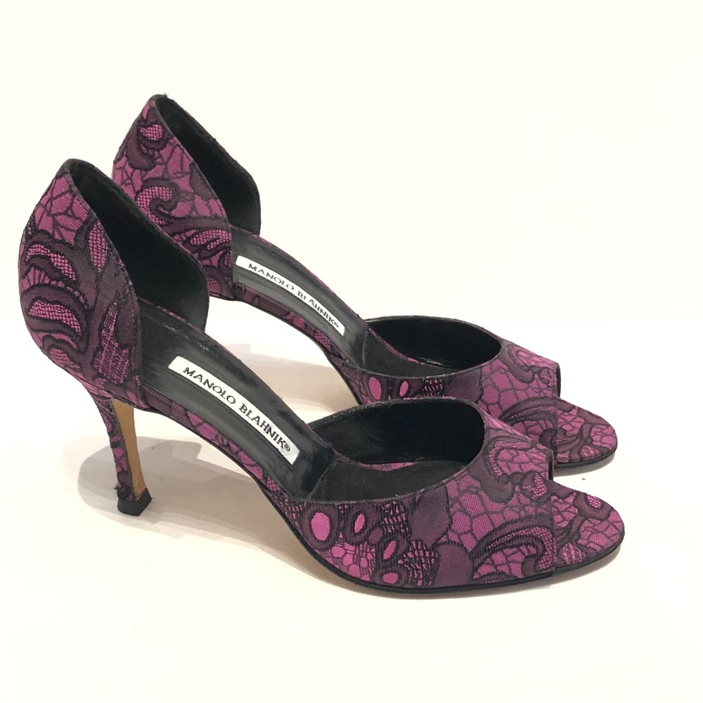 Manolo Blahnik D’Orsay Pink Purple Black Lace Heel